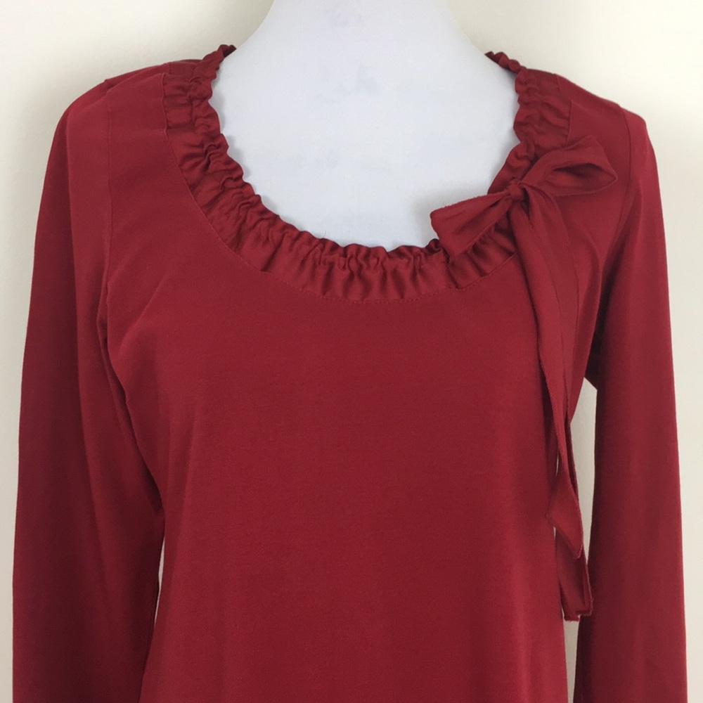 LOFT Red Drawstring Neckline Tee Sz L
